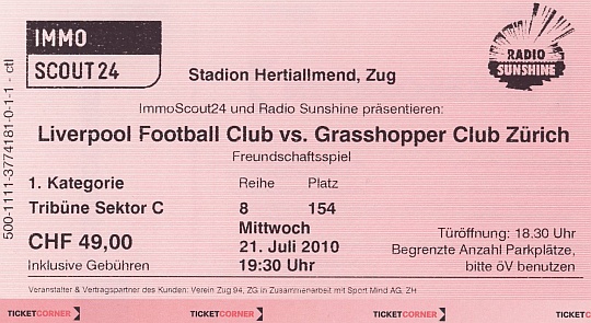 Liverpool FC v Grasshopper-Club Zürich, 21. Mai 2010 19:30 Hertiallmend Zug (Switzerland)